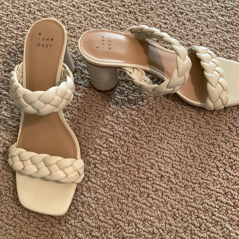 Cream braided block heel